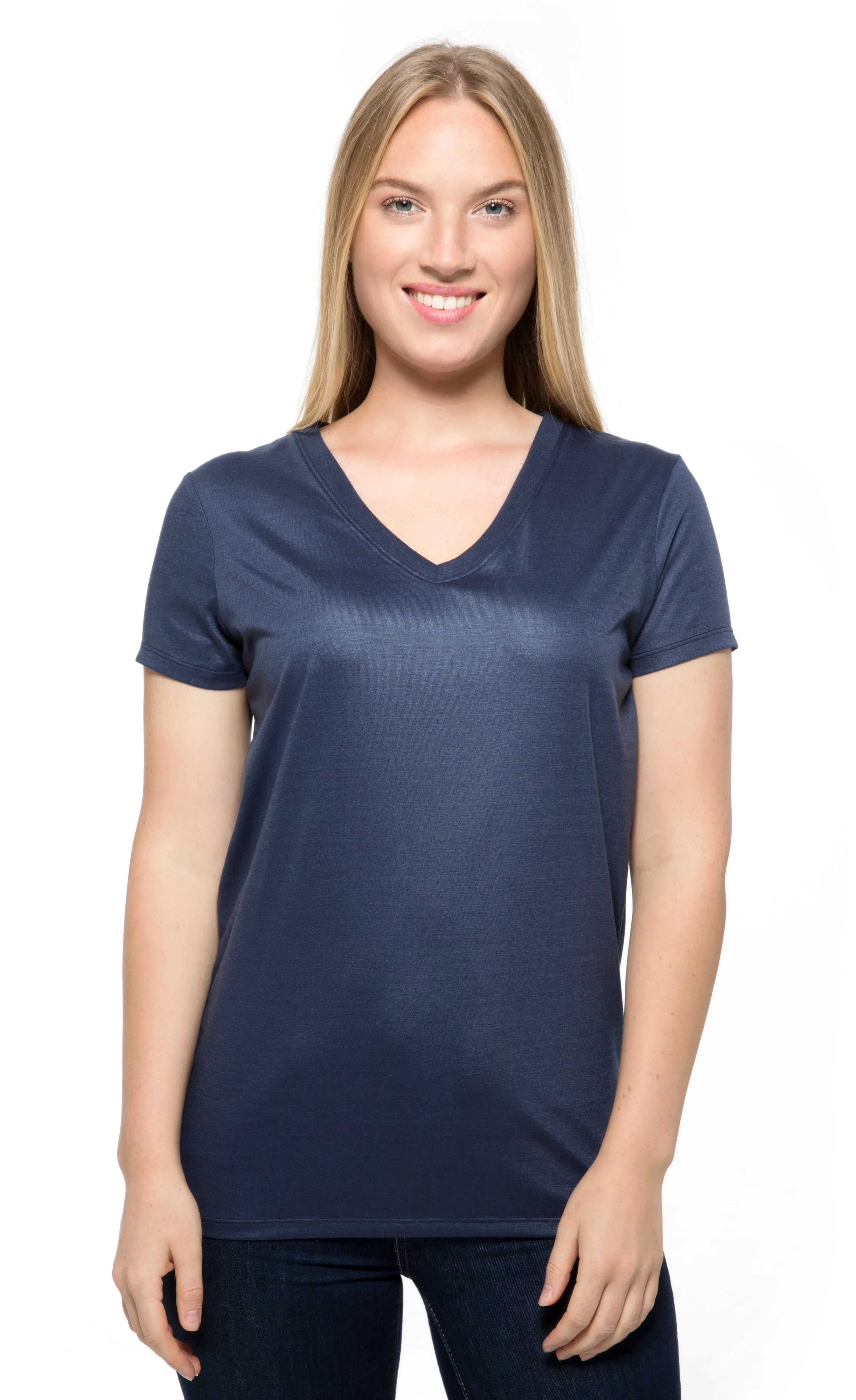 240RV • Womens Liquid Jersey Short-Sleeve V-Neck Tee