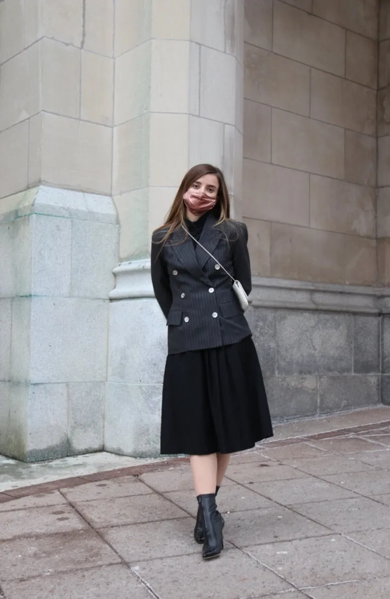 80s Pinstriped Double-Breasted Peak Lapel Blazer - 2