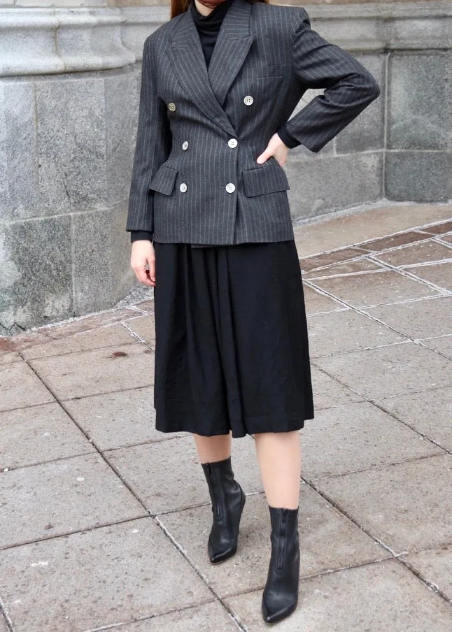 80s Pinstriped Double-Breasted Peak Lapel Blazer - 2