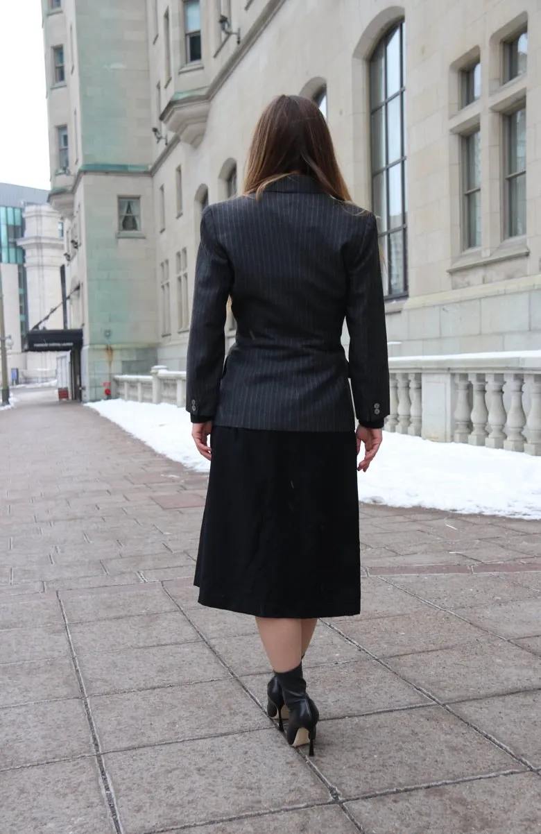 80s Pinstriped Double-Breasted Peak Lapel Blazer - 2