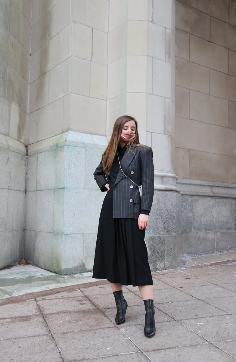 80s Pinstriped Double-Breasted Peak Lapel Blazer - 2