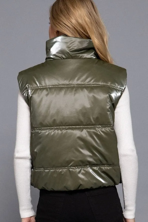 Active Basic High Neck Zip-up Vest in Olive