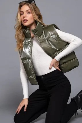 Active Basic High Neck Zip-up Vest in Olive
