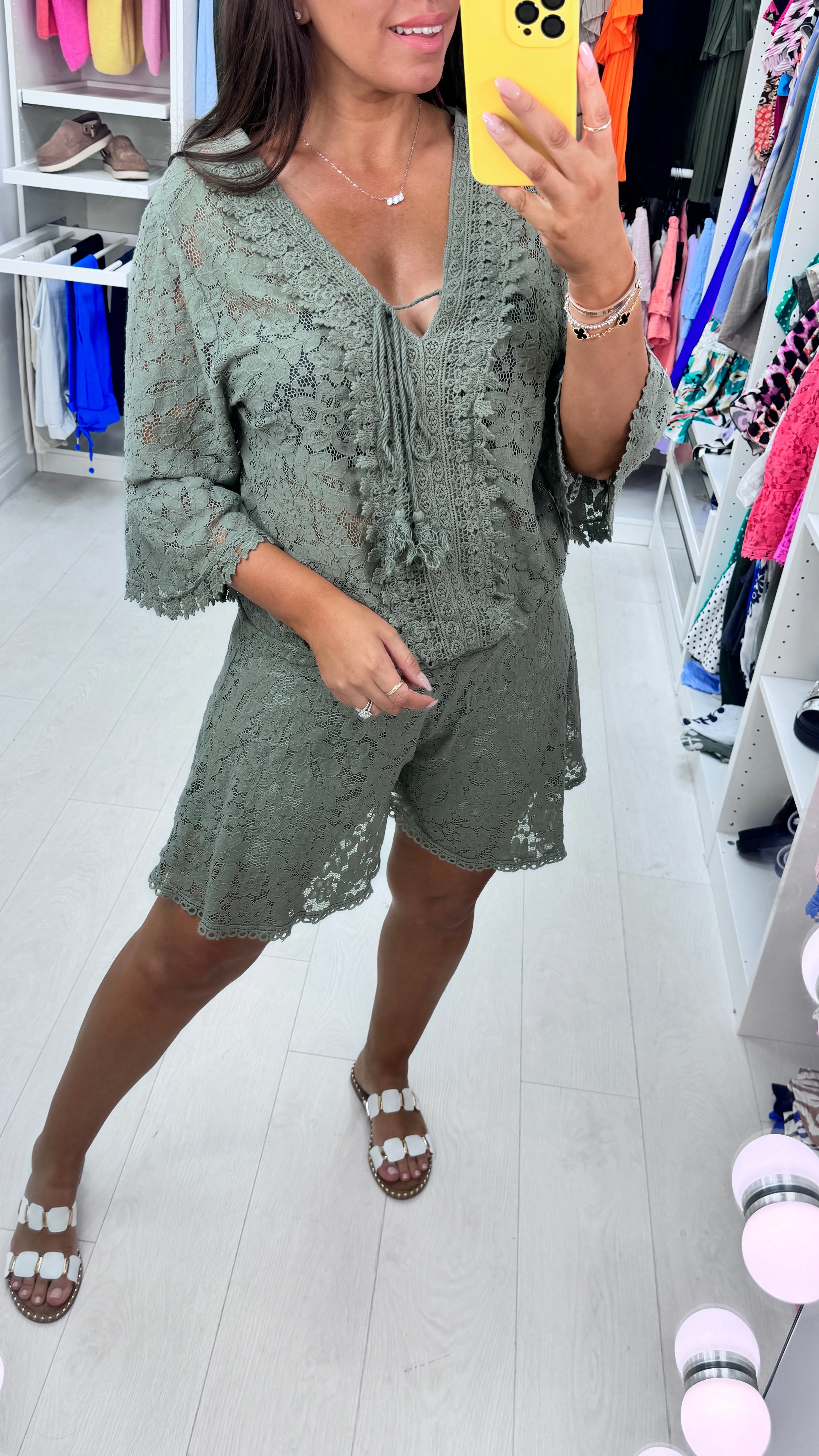 Amore Embroidered Lace 2 Piece Shorts Set