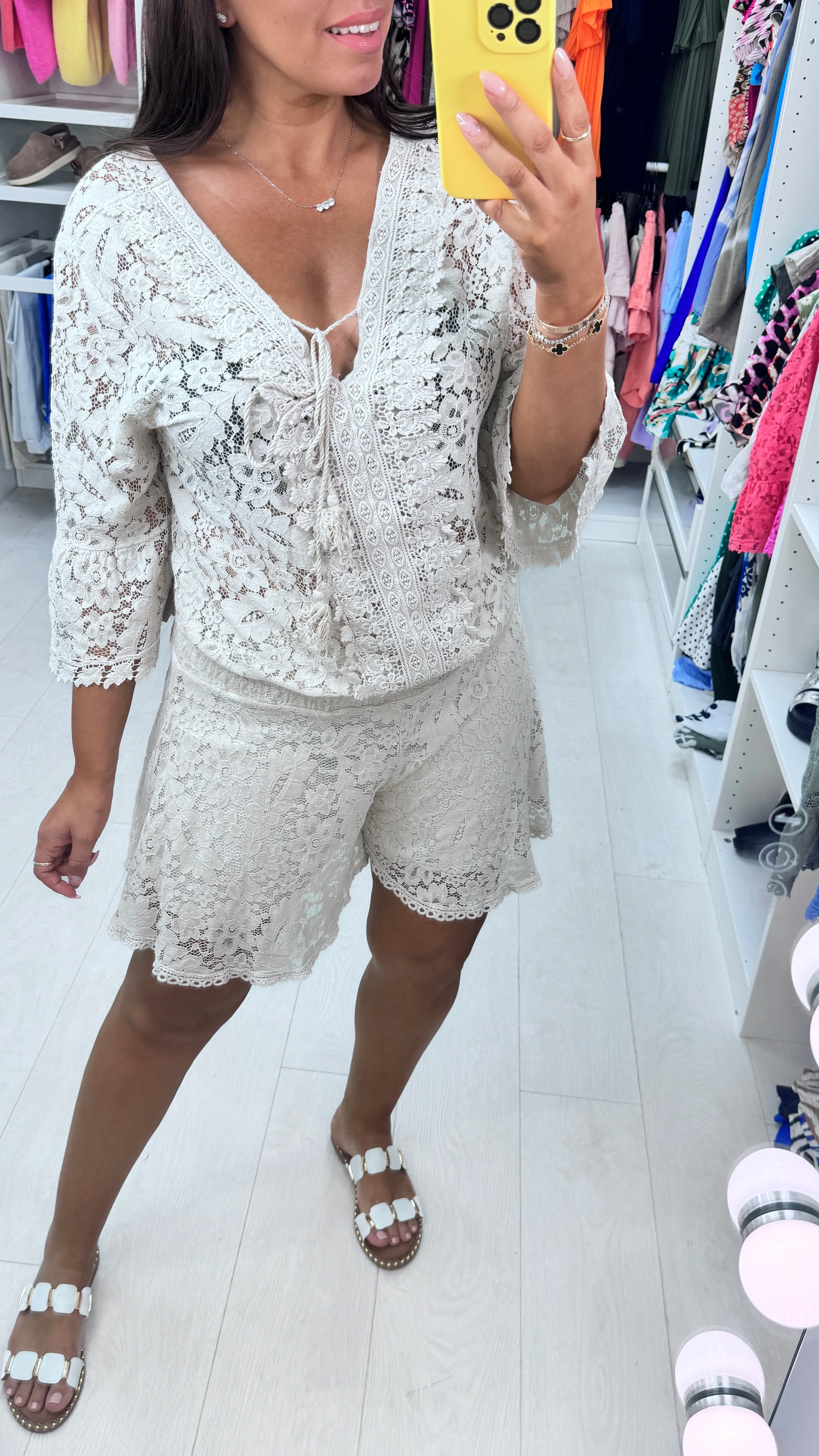 Amore Embroidered Lace 2 Piece Shorts Set