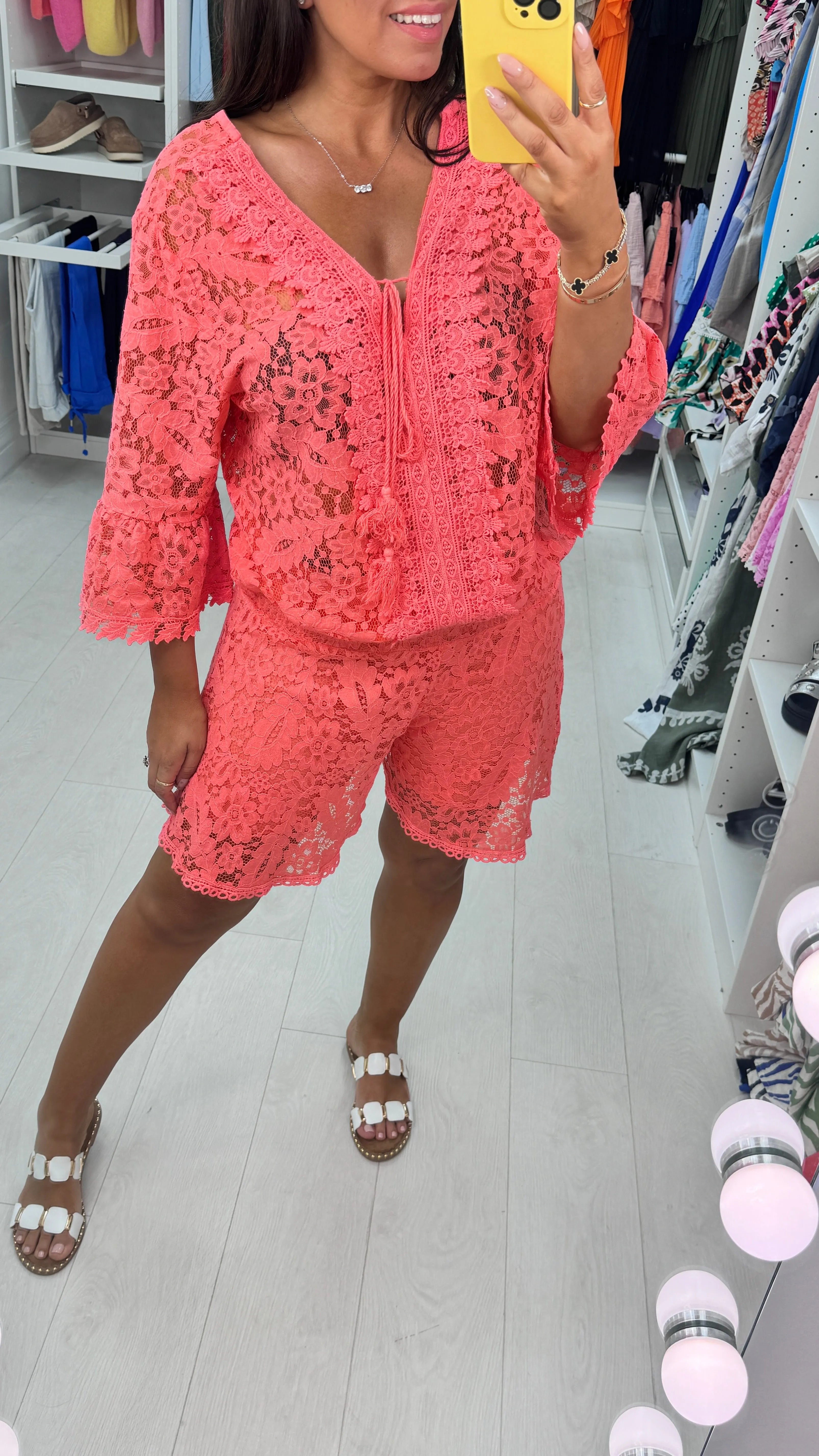 Amore Embroidered Lace 2 Piece Shorts Set