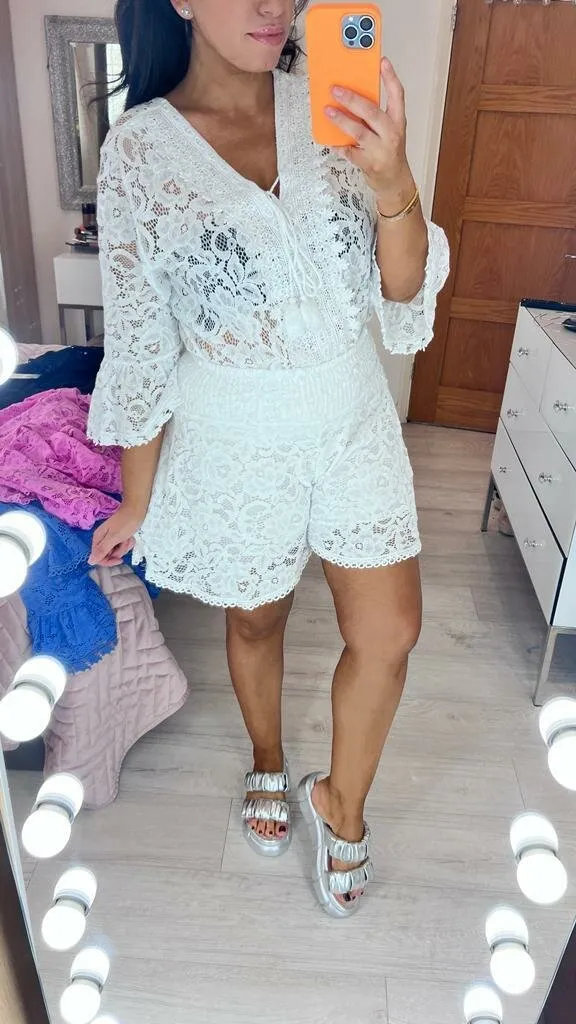 Amore Embroidered Lace 2 Piece Shorts Set