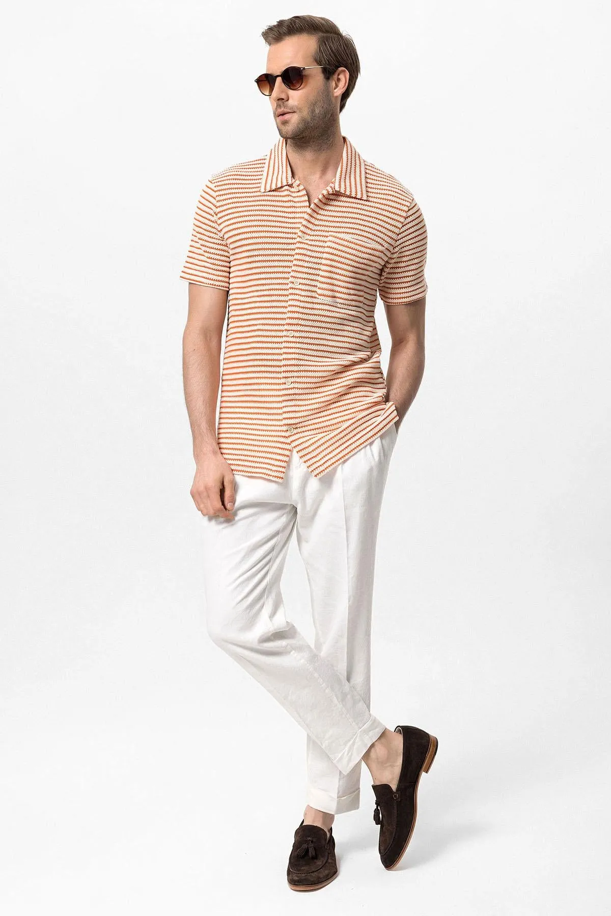 ANT Knitted Striped Short Sleeve Men's Shirt - Velsen-Zuid