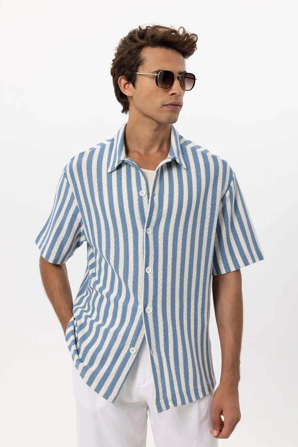 ANT Oversized Openwork Striped Men's Shirt - Boston