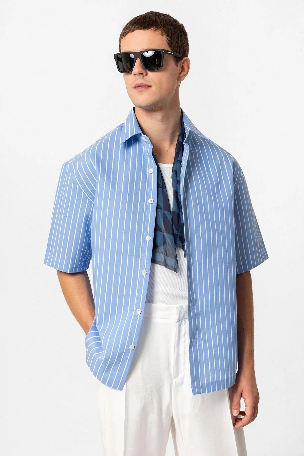 ANT Oversized Short Sleeve Striped Men's Shirt - Athens