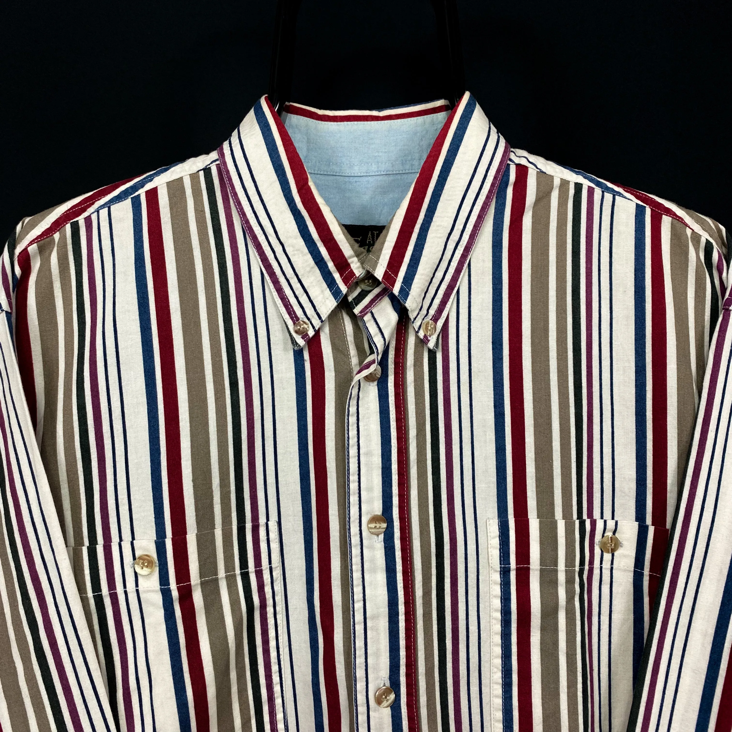 AT EASE Bold Multi Striped Button-Up Long Sleeve Shirt