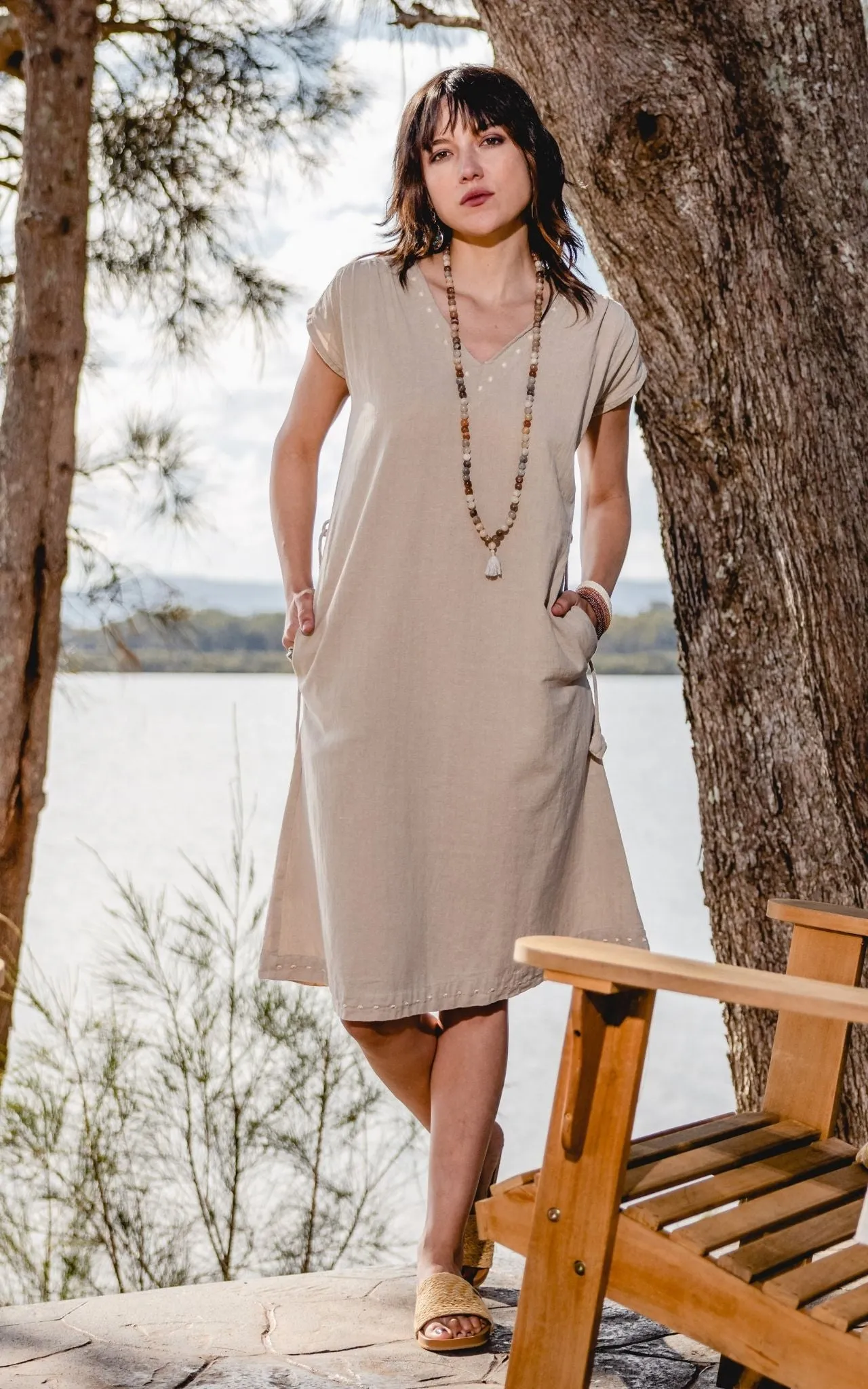 Aurora Dress | Embroidered - Oatmeal