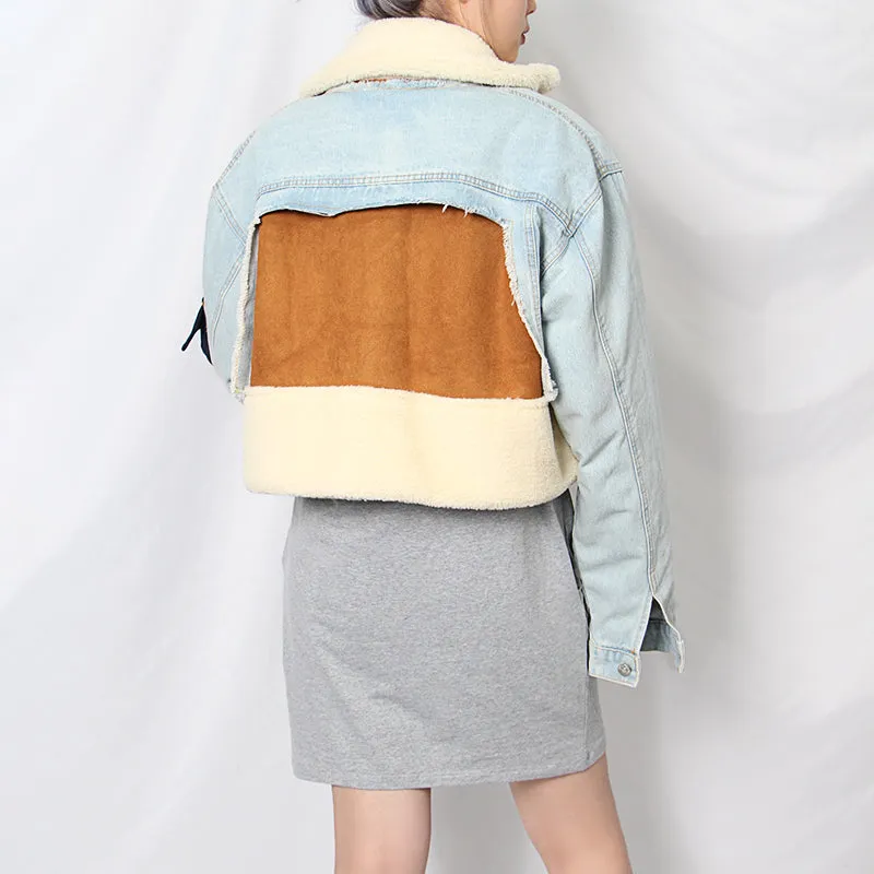 Autume Winter short Denim women jacket with flees - Street Wear.