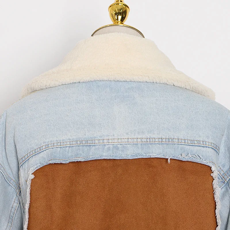 Autume Winter short Denim women jacket with flees - Street Wear.