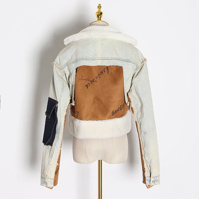 Autume Winter short Denim women jacket with flees - Street Wear.