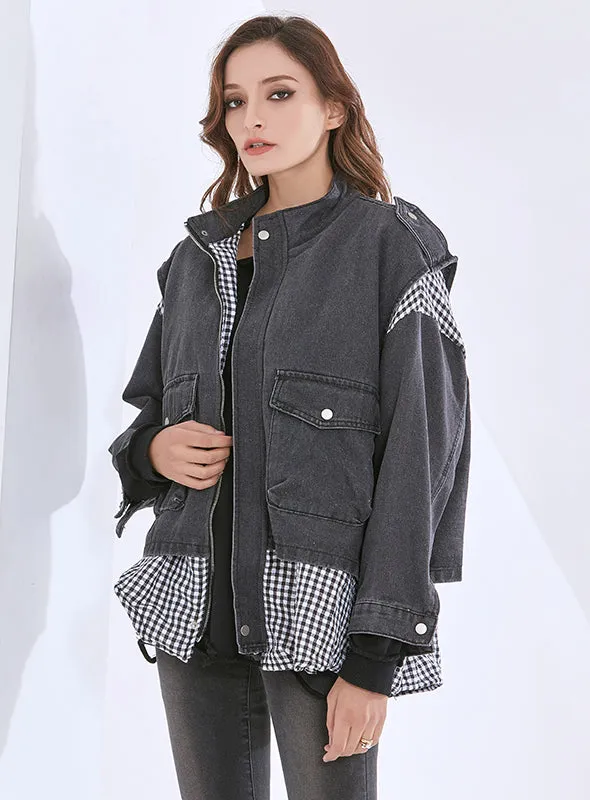 Autumn Lapel Collar Long Sleeve Oversized Loose Denim Jackets For Women