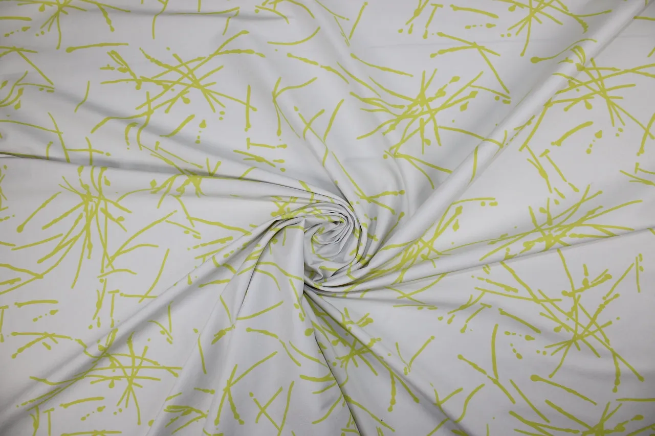 Avenue M0ntaigne Abstract Stretch Twill - Limeade on White