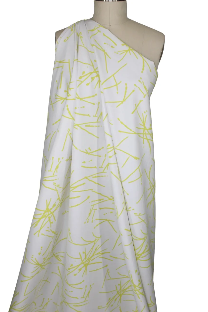 Avenue M0ntaigne Abstract Stretch Twill - Limeade on White