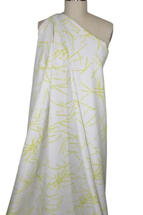 Avenue M0ntaigne Abstract Stretch Twill - Limeade on White