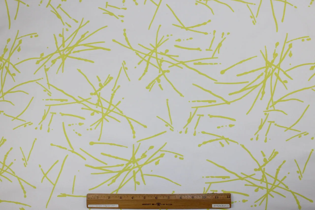 Avenue M0ntaigne Abstract Stretch Twill - Limeade on White