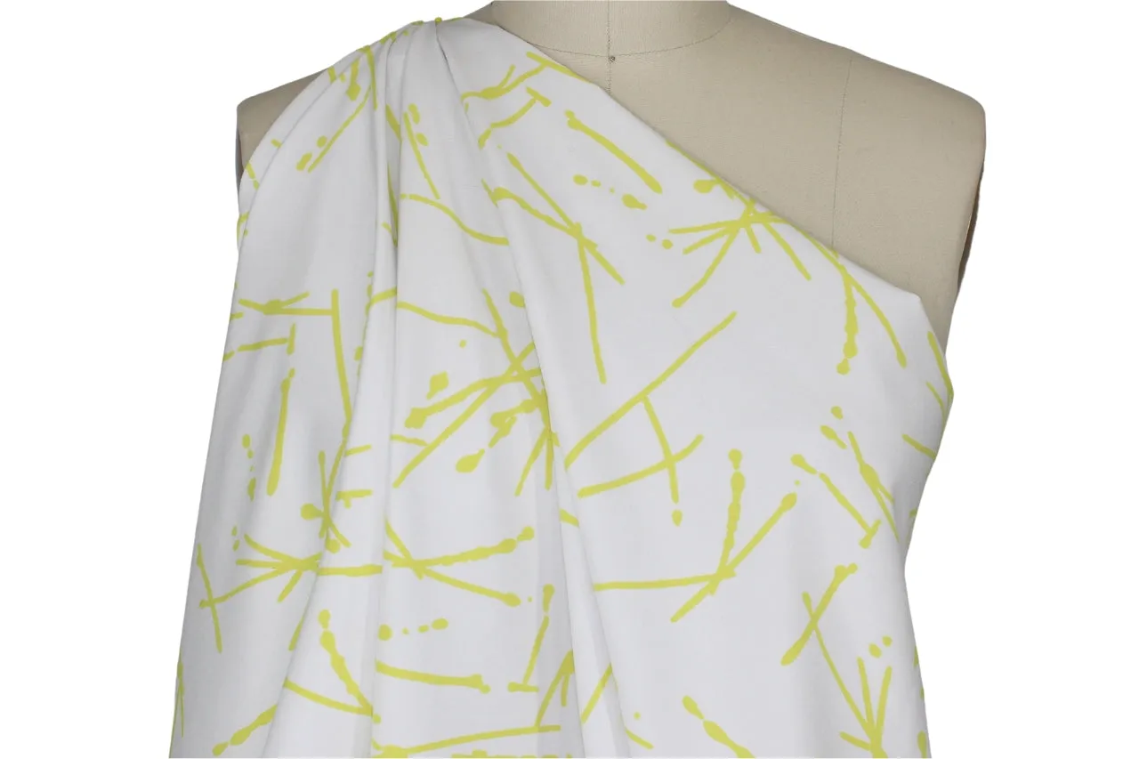 Avenue M0ntaigne Abstract Stretch Twill - Limeade on White