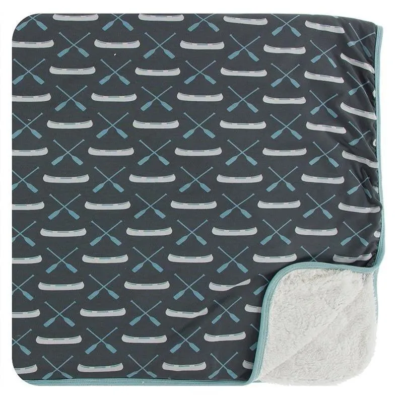 Bamboo Sherpa-Lined Toddler Blanket - Stone Paddles and Canoe
