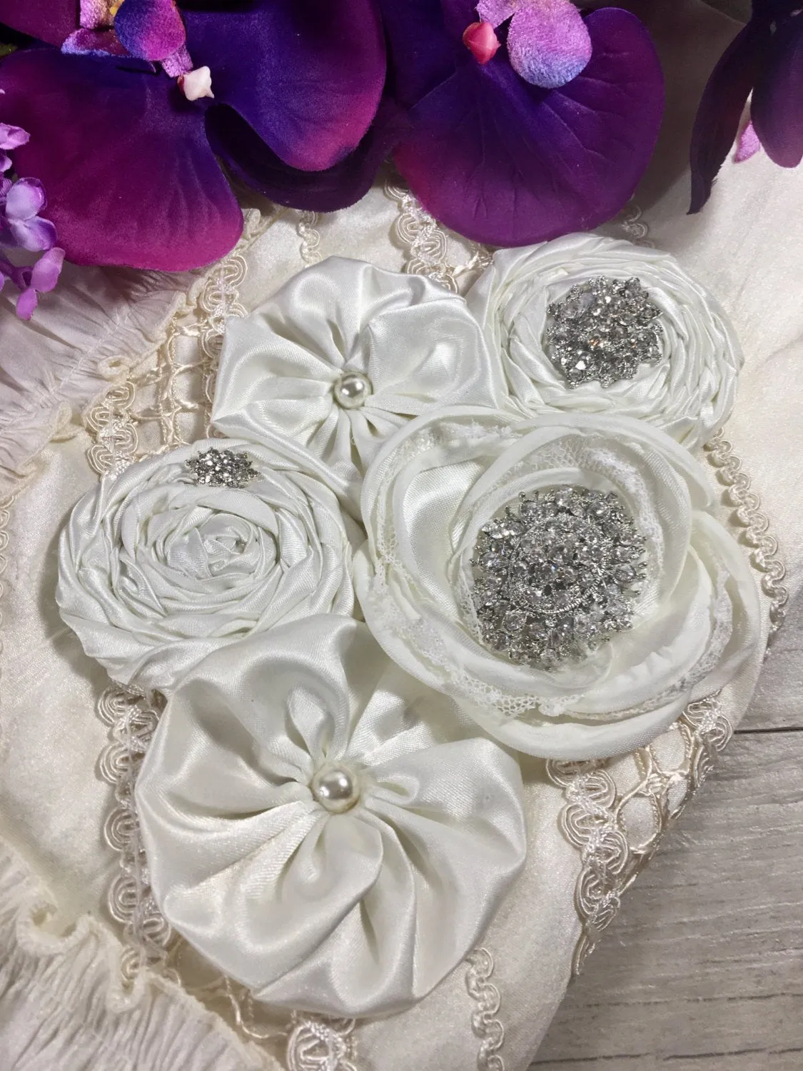 Baptism ruffle baby blanket ivory with blush flowers