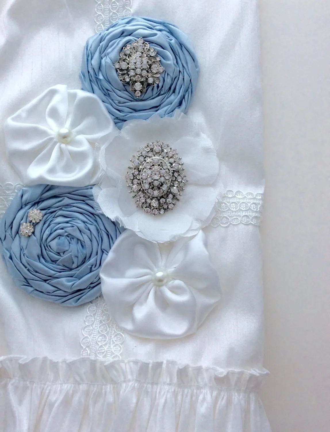 Baptism ruffle baby blanket ivory with blush flowers