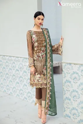 Baroque Embroidered Salwar Kameez in Brown Color #PF111