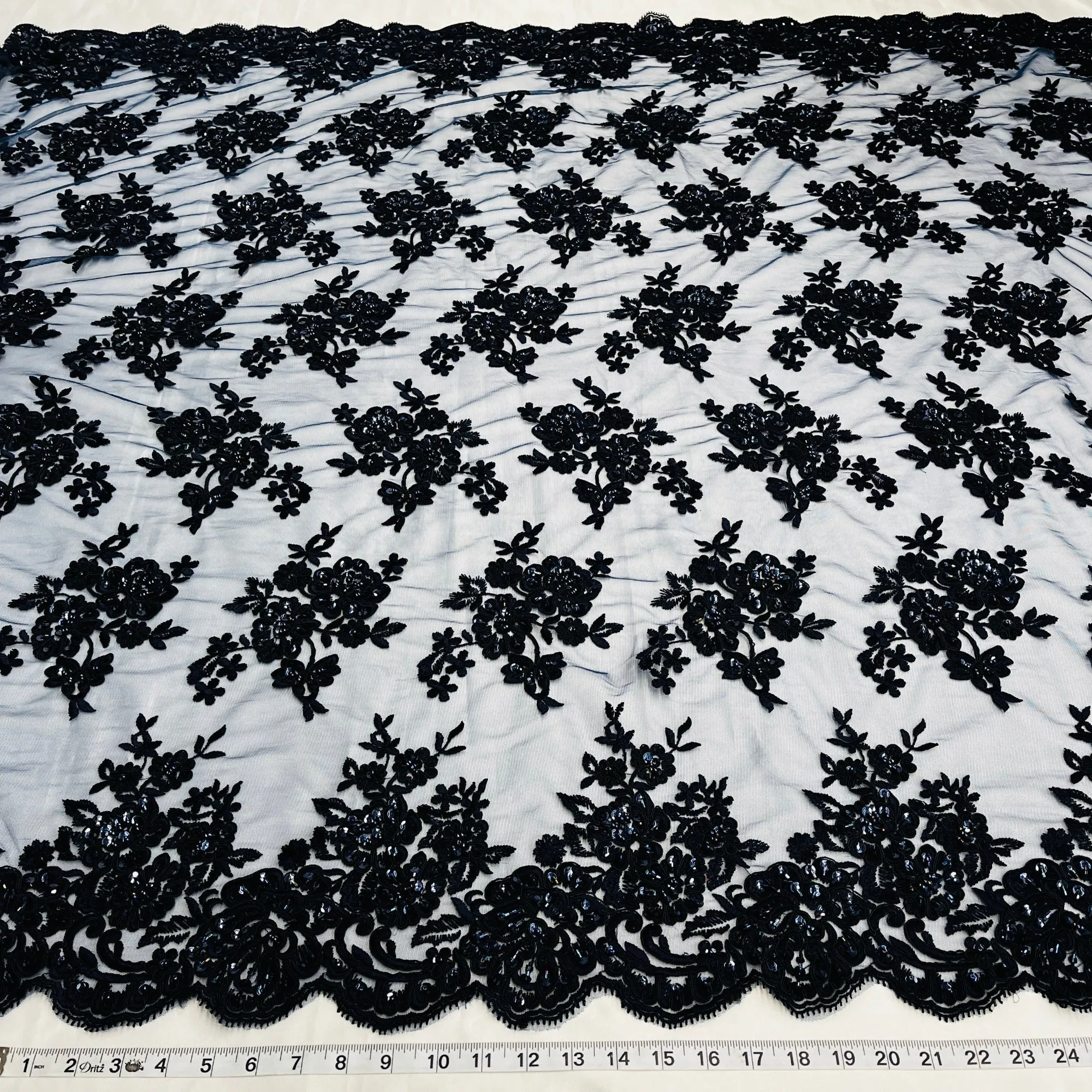 Beaded & Corded Bridal Lace Fabric Embroidered on 100% Polyester Net Mesh | Lace USA - 97018W-HB