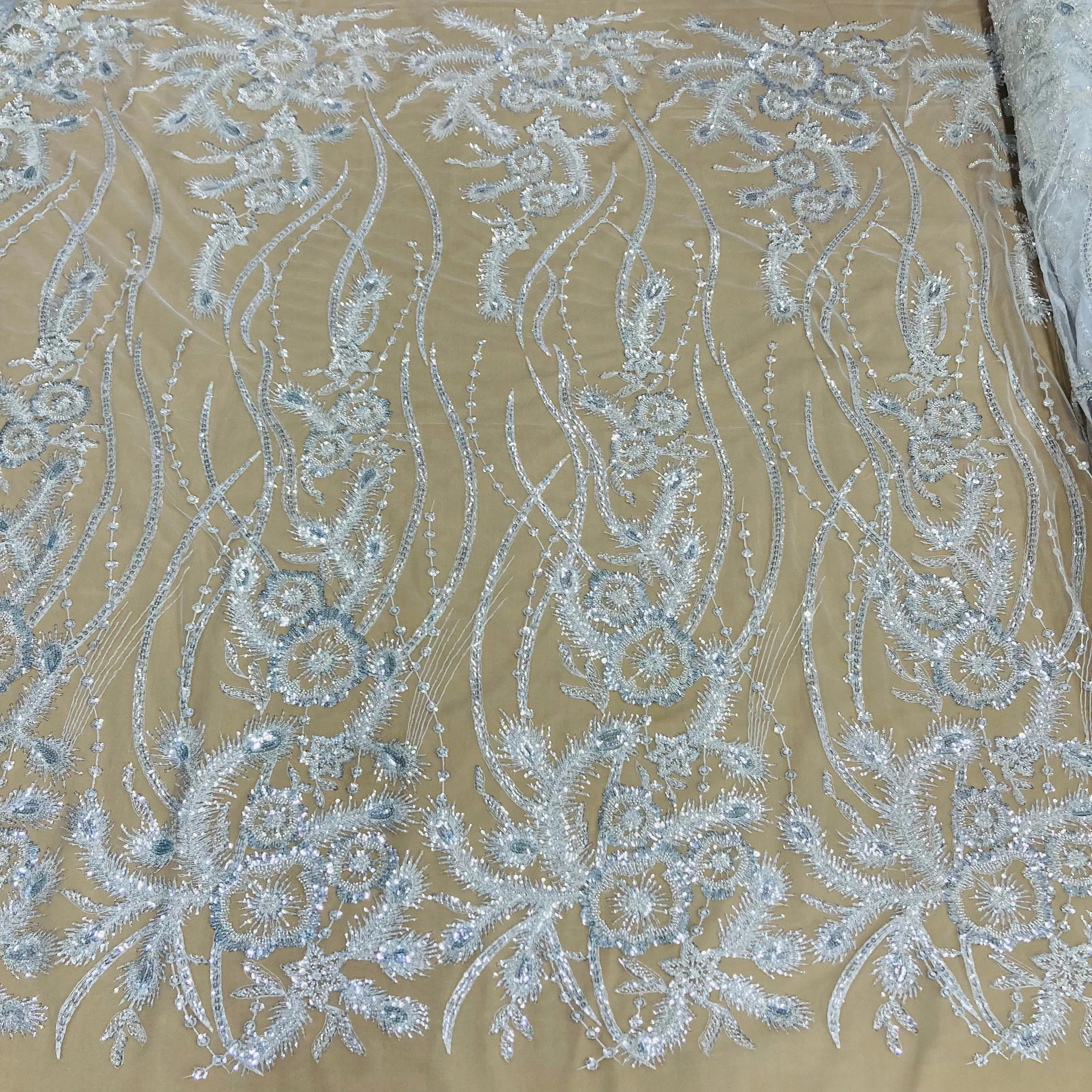 Beaded & Sequined Lace Fabric Embroidered on 100% Polyester Net Mesh | Lace USA - GD-2197