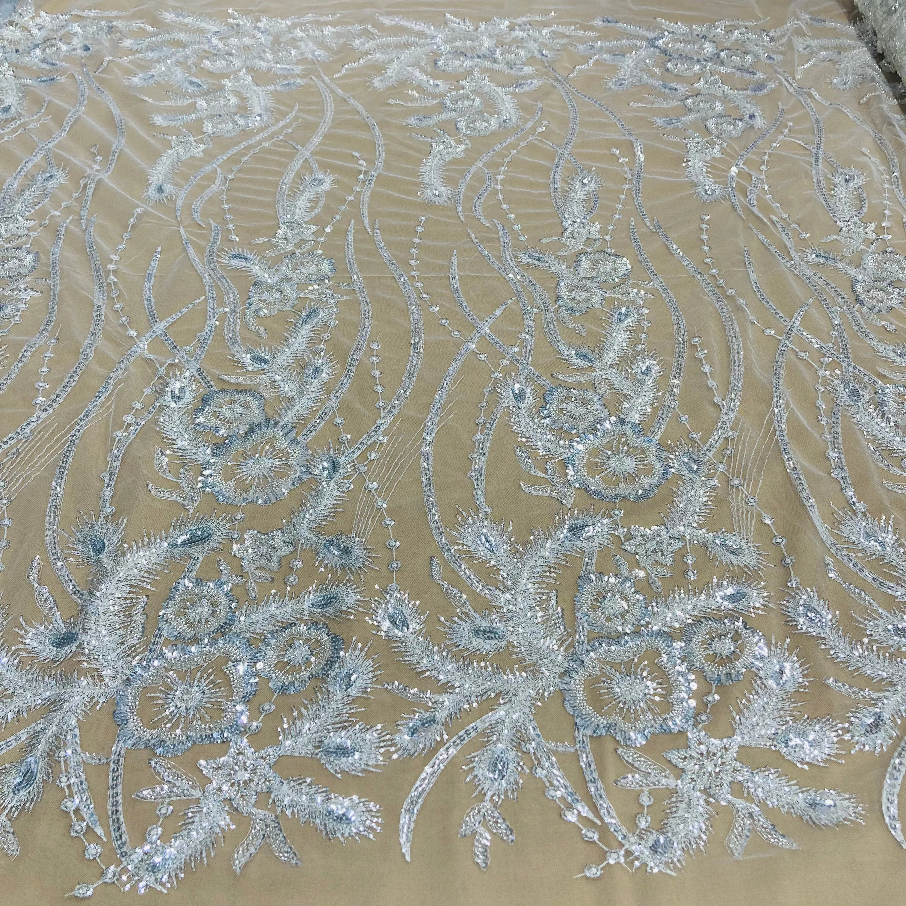 Beaded & Sequined Lace Fabric Embroidered on 100% Polyester Net Mesh | Lace USA - GD-2197