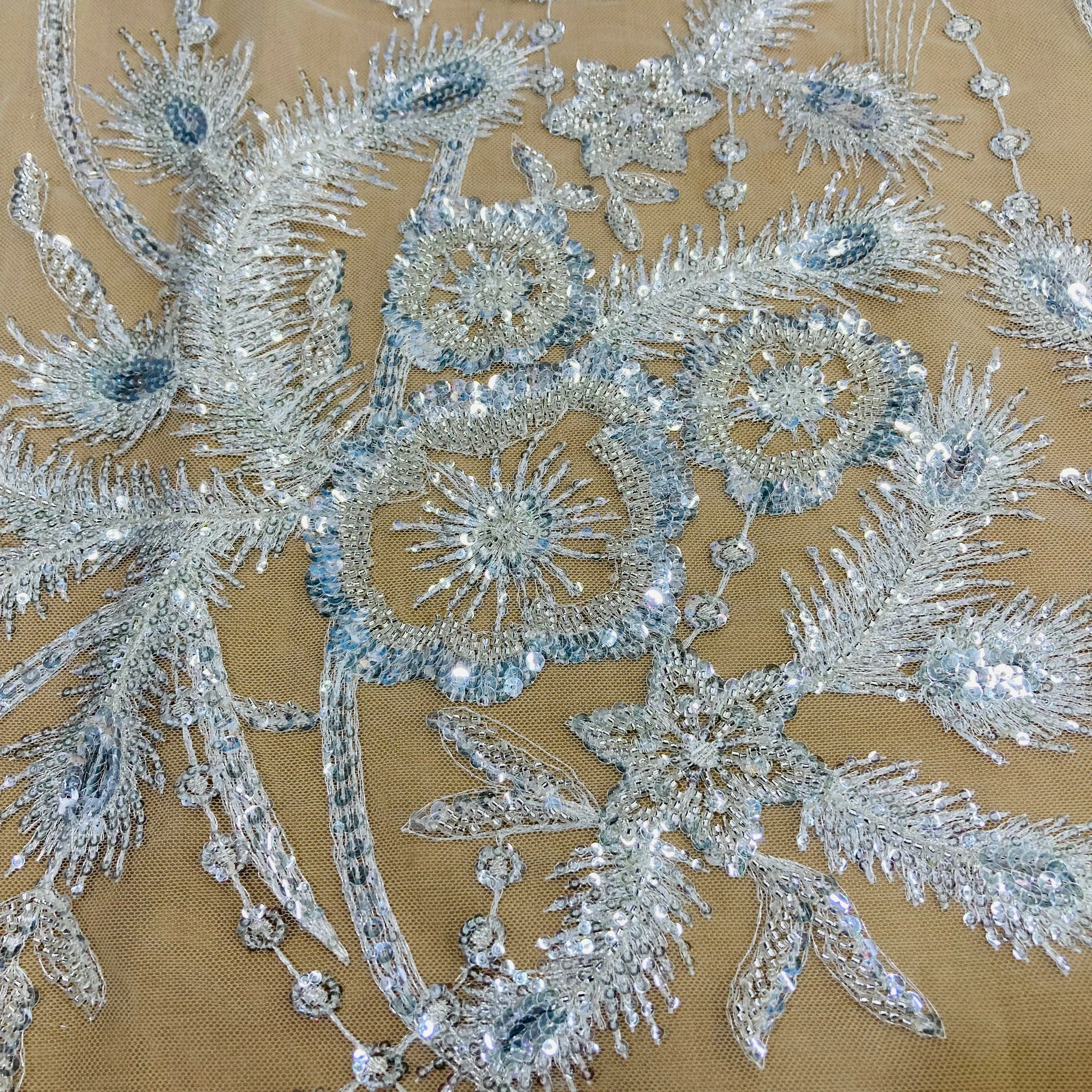 Beaded & Sequined Lace Fabric Embroidered on 100% Polyester Net Mesh | Lace USA - GD-2197