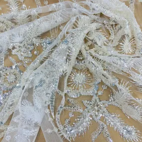Beaded & Sequined Lace Fabric Embroidered on 100% Polyester Net Mesh | Lace USA - GD-2197