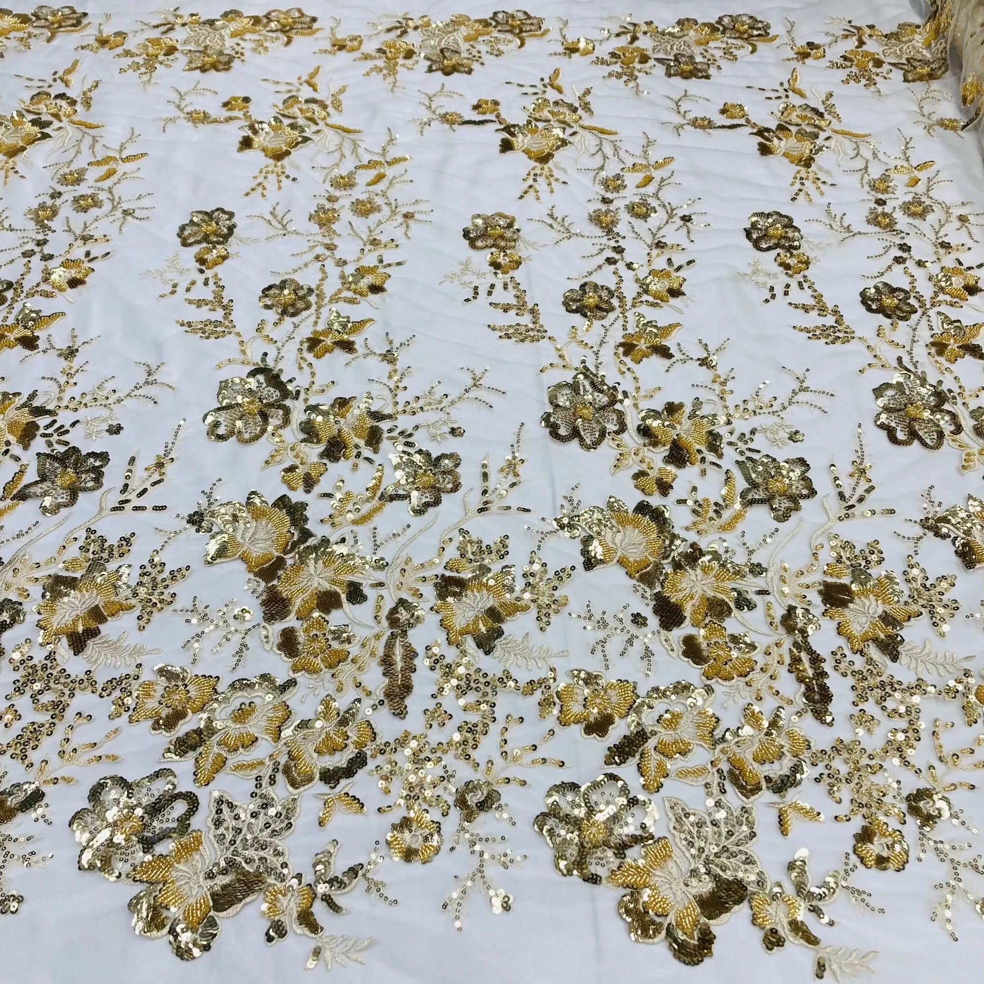Beaded & Sequined Lace Fabric Embroidered on 100% Polyester Net Mesh | Lace USA - GD-3816