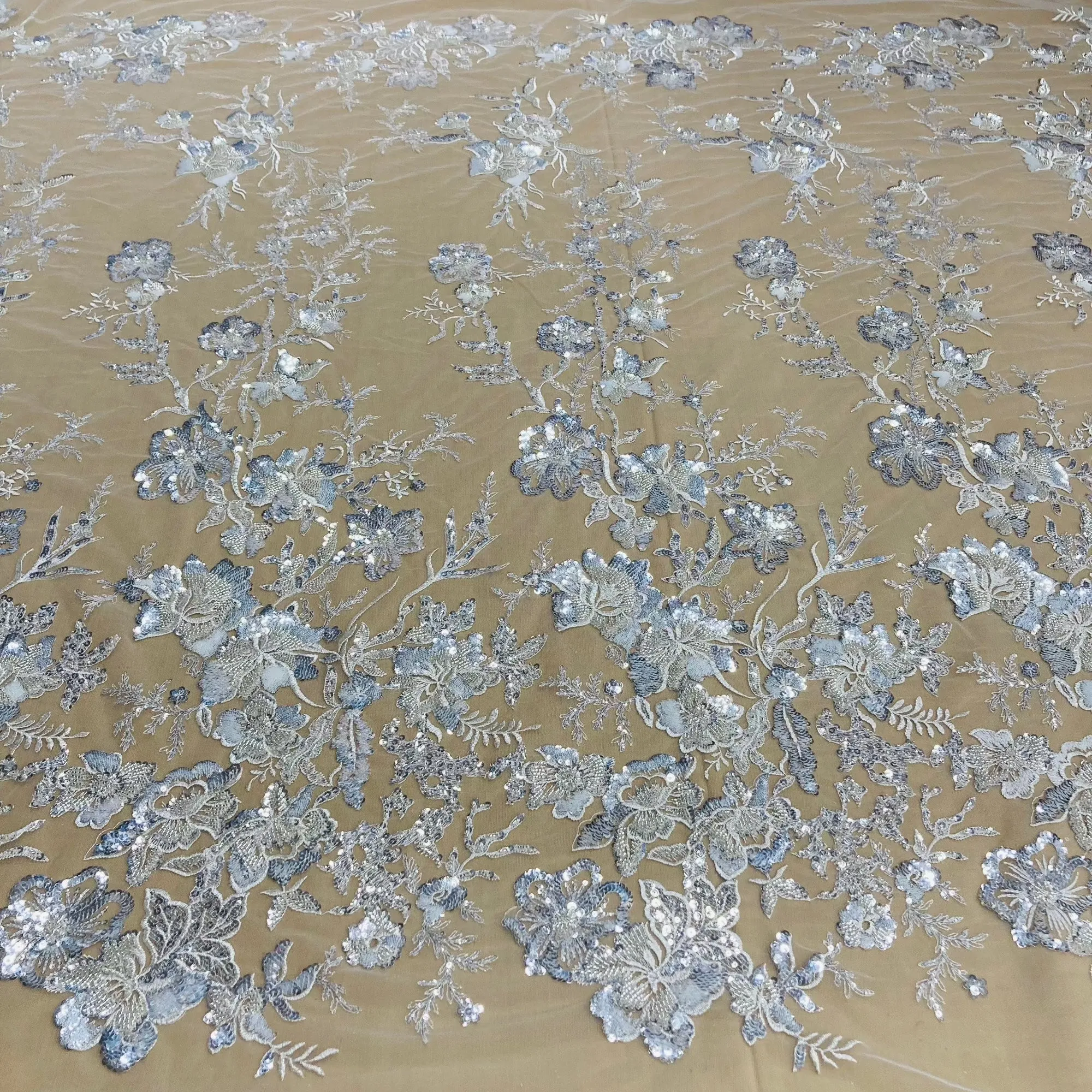 Beaded & Sequined Lace Fabric Embroidered on 100% Polyester Net Mesh | Lace USA - GD-3816