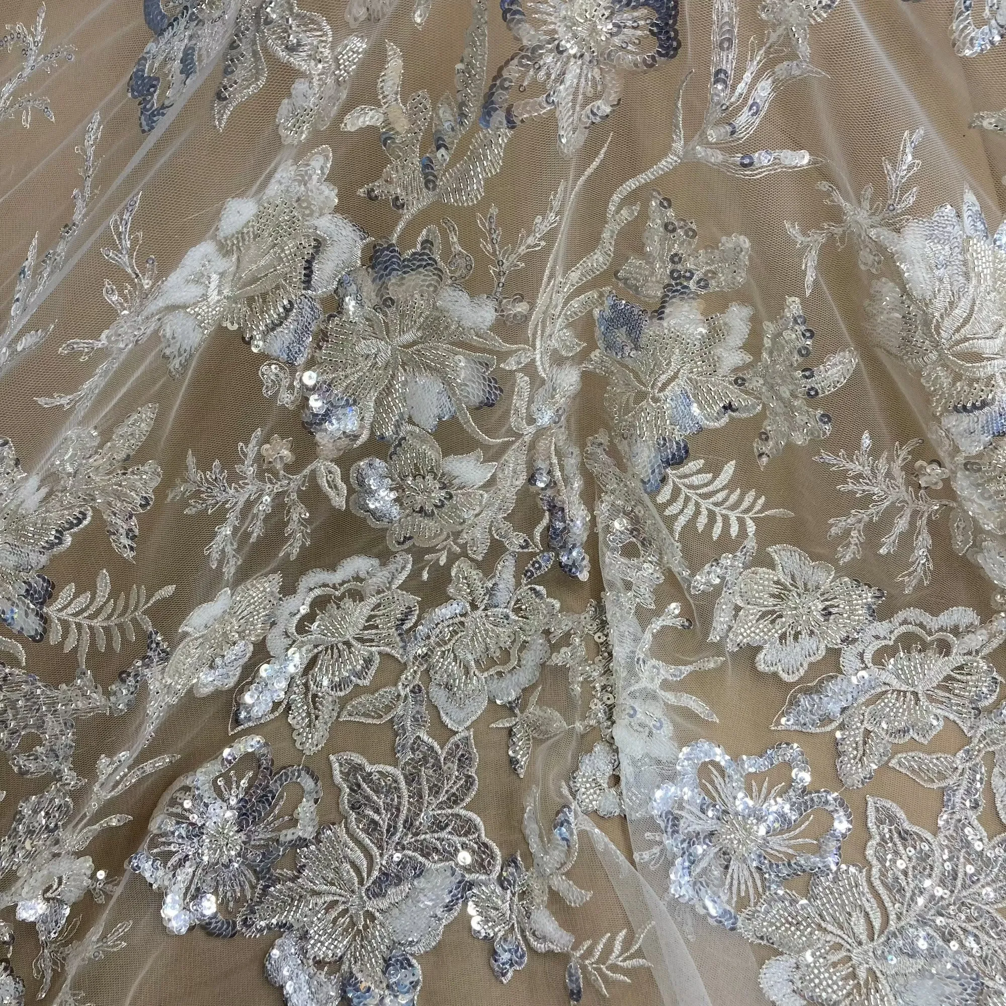 Beaded & Sequined Lace Fabric Embroidered on 100% Polyester Net Mesh | Lace USA - GD-3816