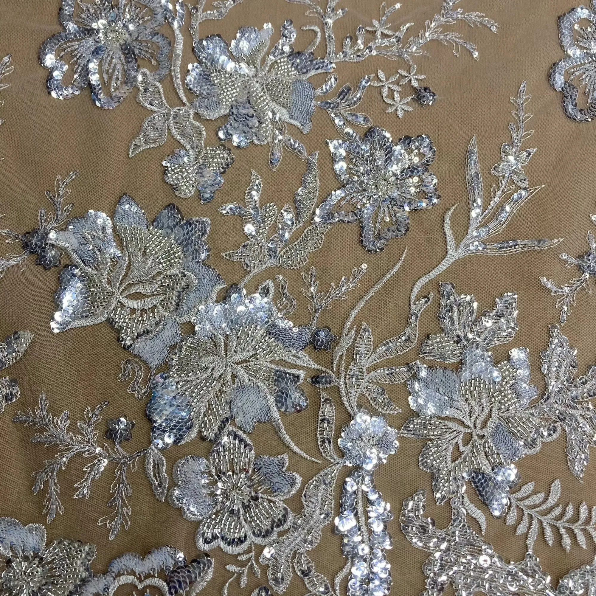 Beaded & Sequined Lace Fabric Embroidered on 100% Polyester Net Mesh | Lace USA - GD-3816