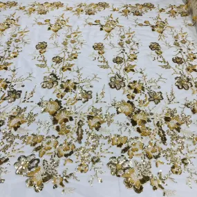 Beaded & Sequined Lace Fabric Embroidered on 100% Polyester Net Mesh | Lace USA - GD-3816