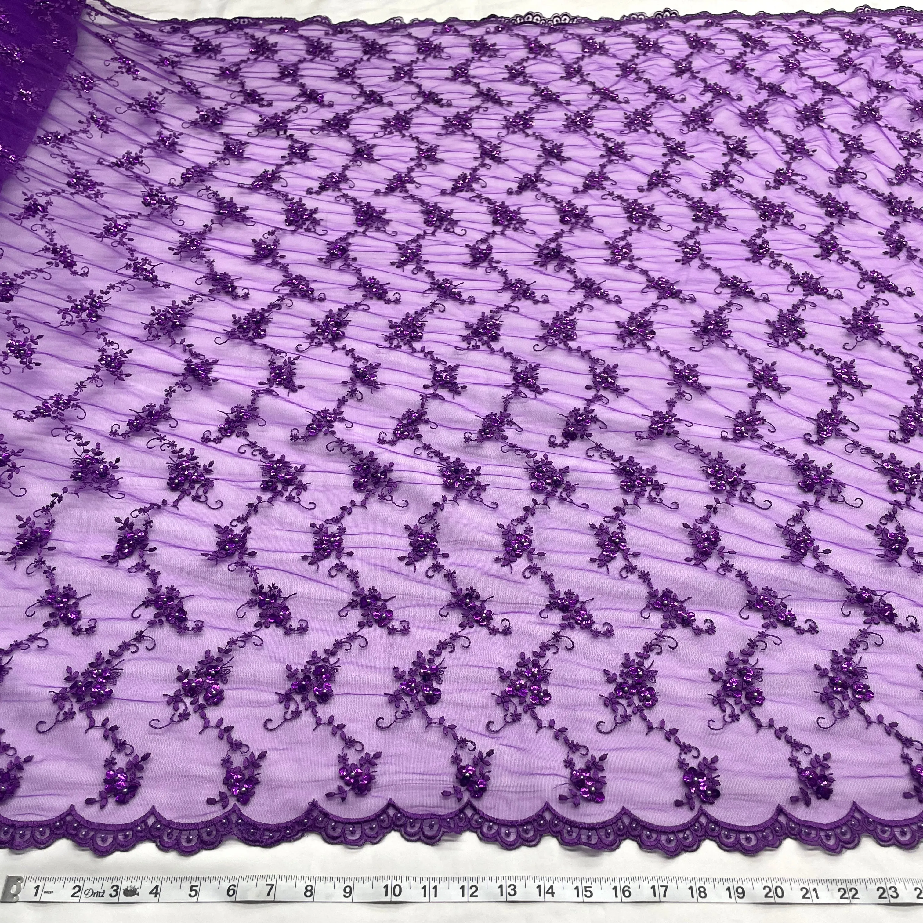 Beaded Lace Fabric Embroidered on 100% Polyester Net Mesh | Lace USA - 31360W-BP