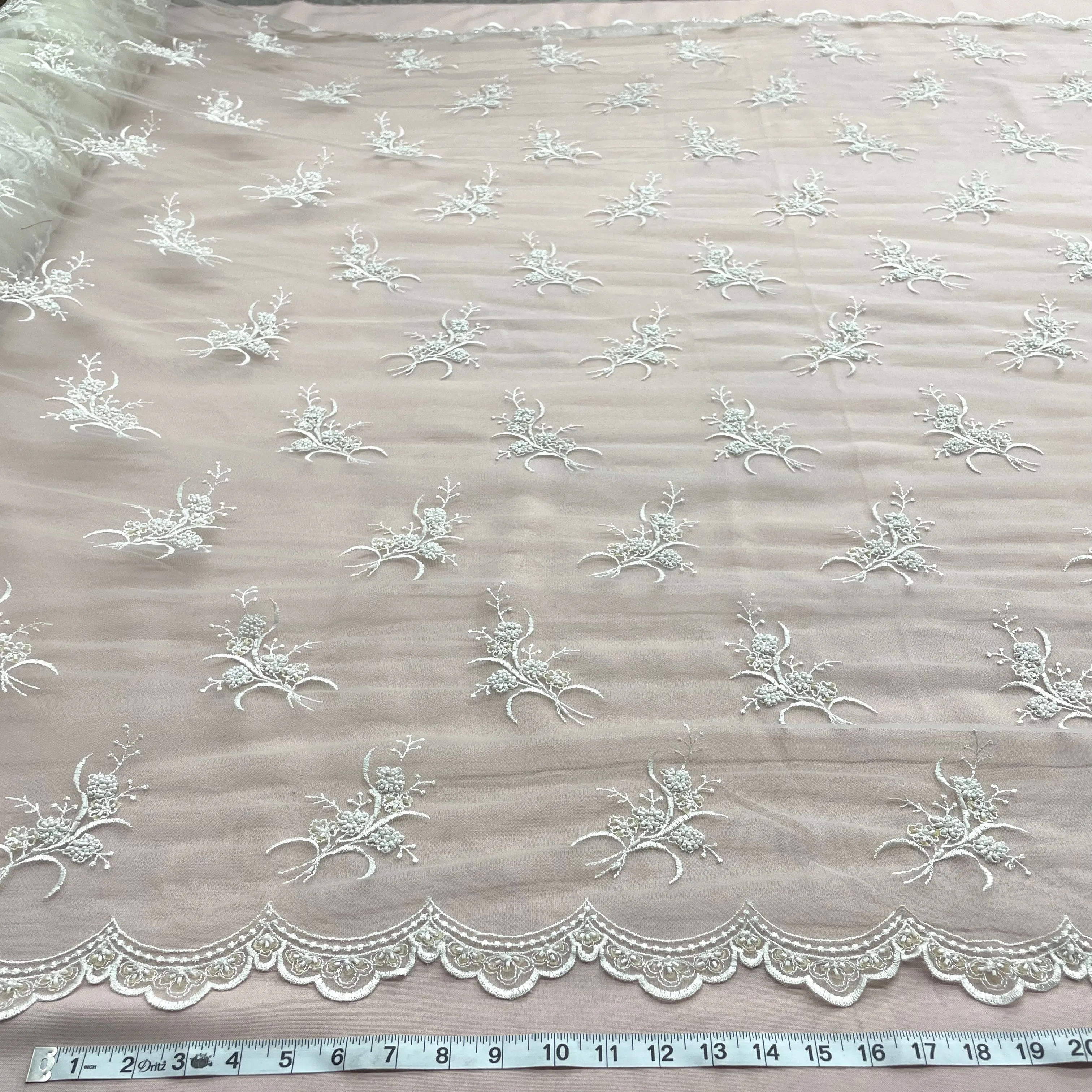 Beaded Lace Fabric Embroidered on 100% Polyester Net Mesh | Lace USA - 31393W-BP