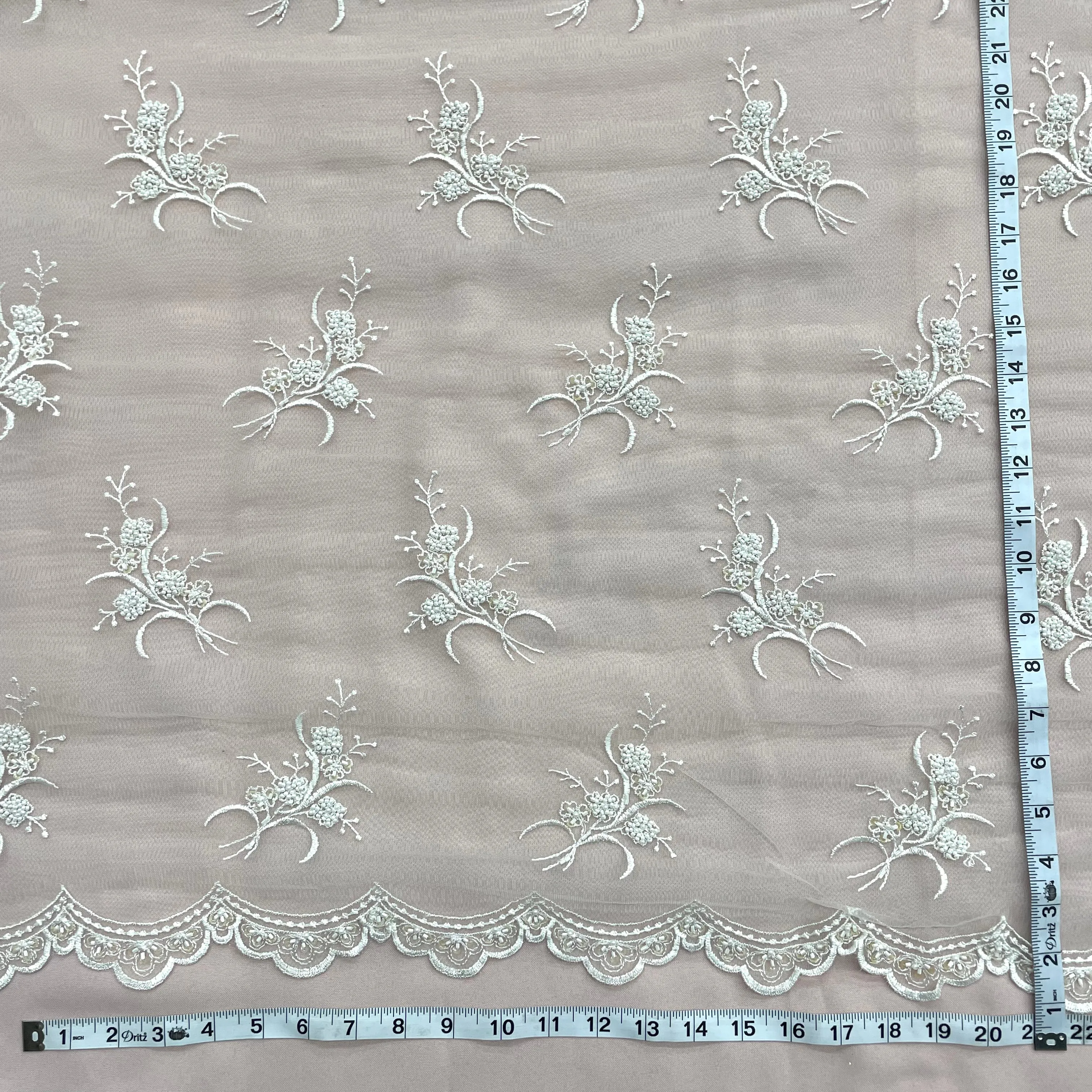 Beaded Lace Fabric Embroidered on 100% Polyester Net Mesh | Lace USA - 31393W-BP