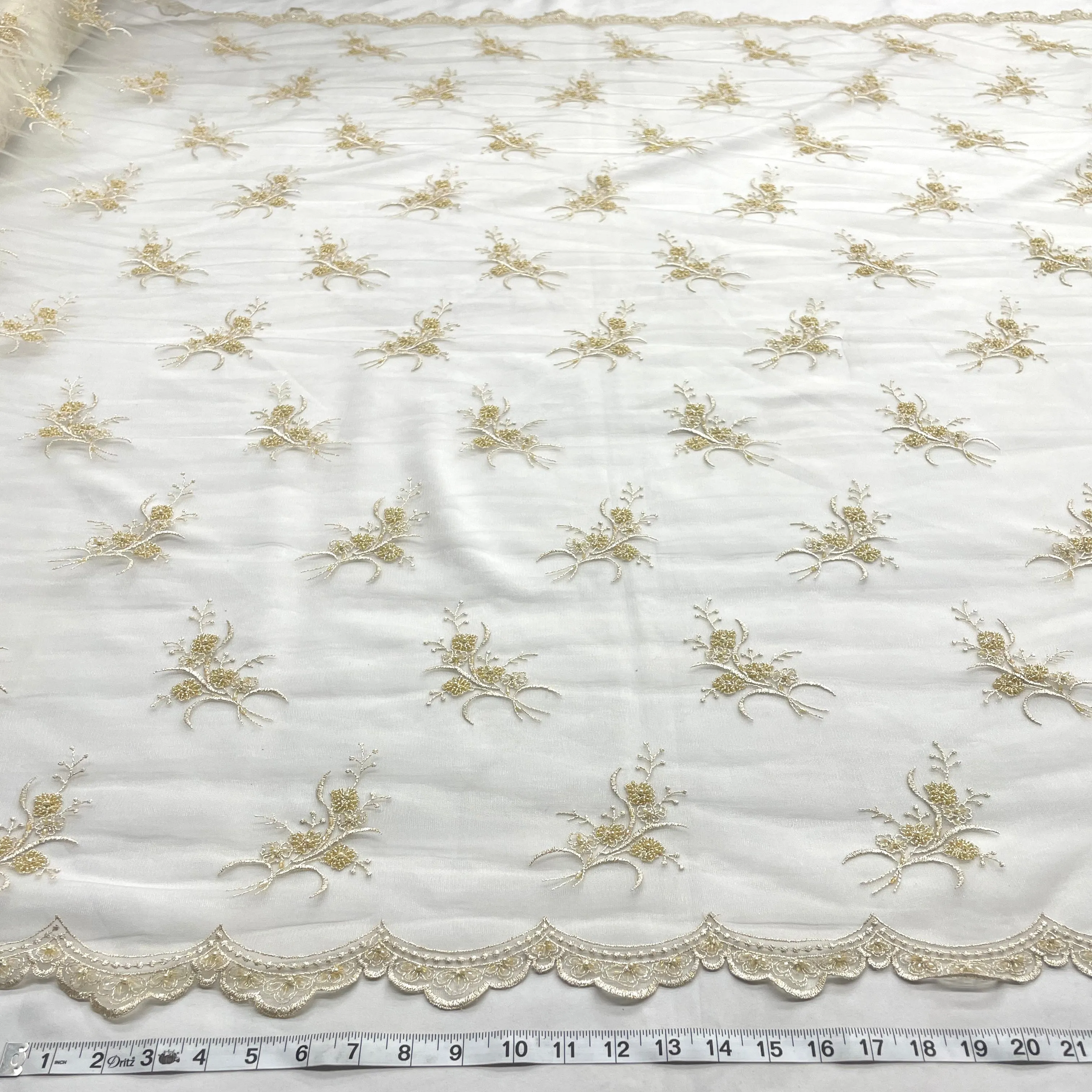 Beaded Lace Fabric Embroidered on 100% Polyester Net Mesh | Lace USA - 31393W-BP