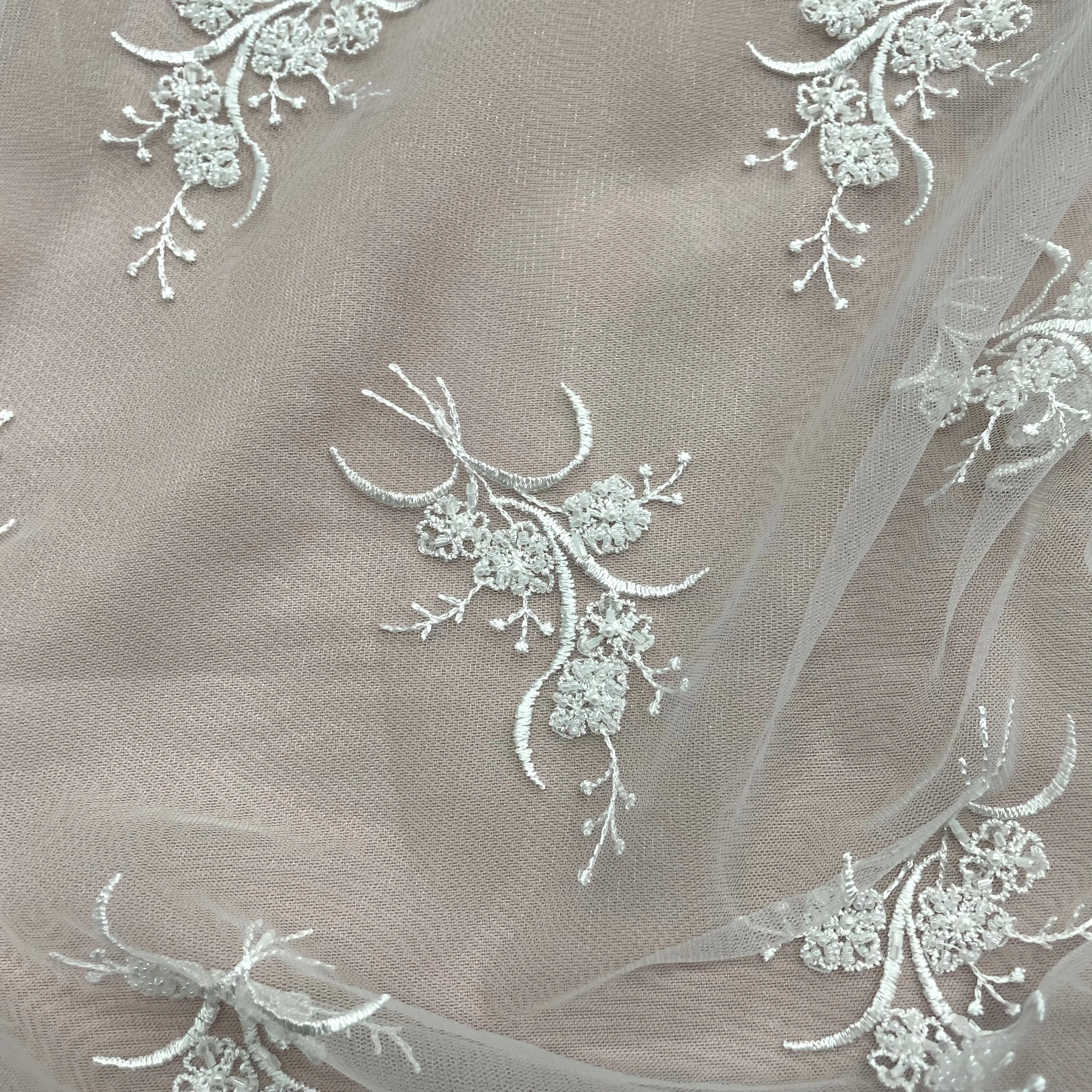 Beaded Lace Fabric Embroidered on 100% Polyester Net Mesh | Lace USA - 31393W-BP