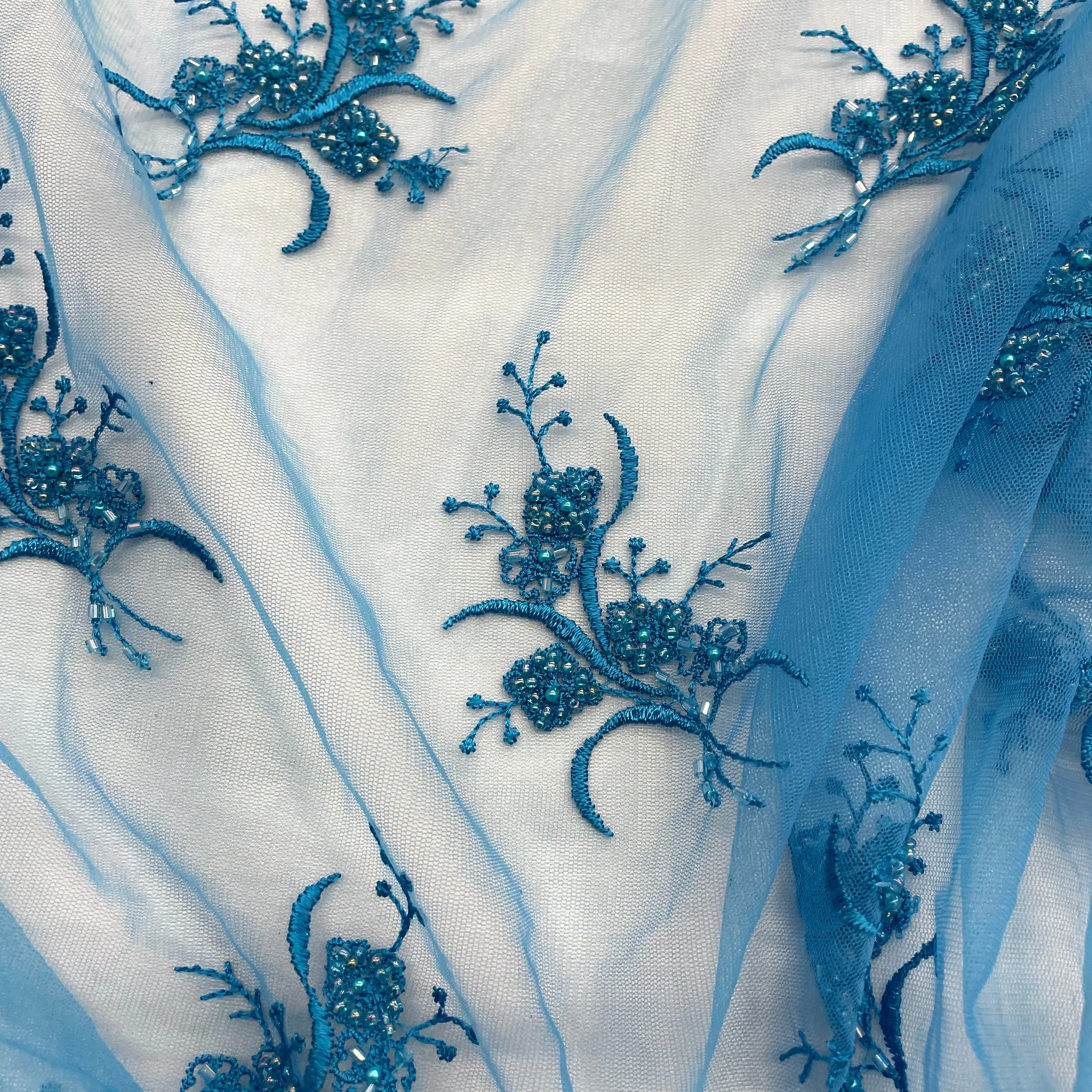 Beaded Lace Fabric Embroidered on 100% Polyester Net Mesh | Lace USA - 31393W-BP