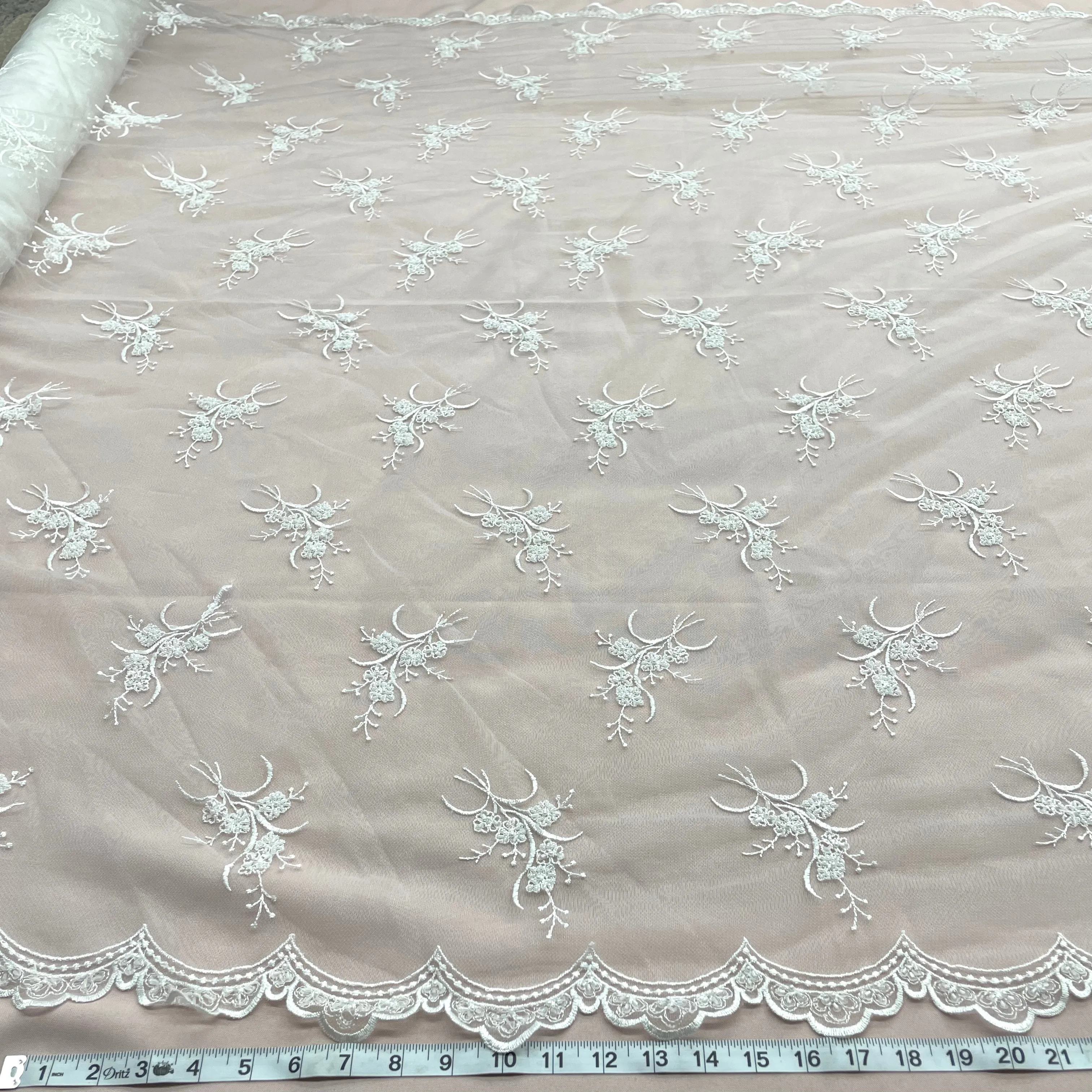 Beaded Lace Fabric Embroidered on 100% Polyester Net Mesh | Lace USA - 31393W-BP