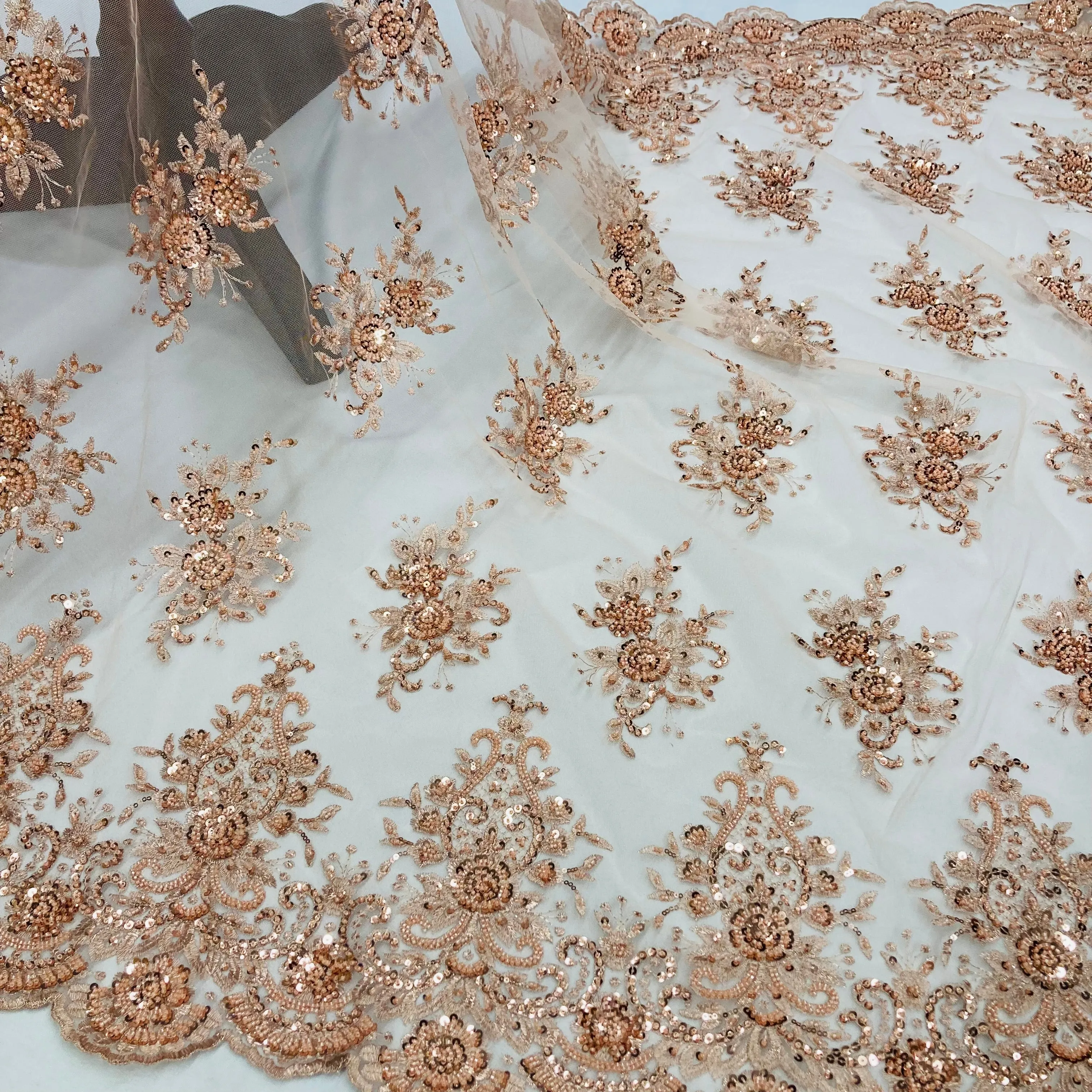 Beaded Lace Fabric Embroidered on 100% Polyester Net Mesh | Lace USA - GD-88