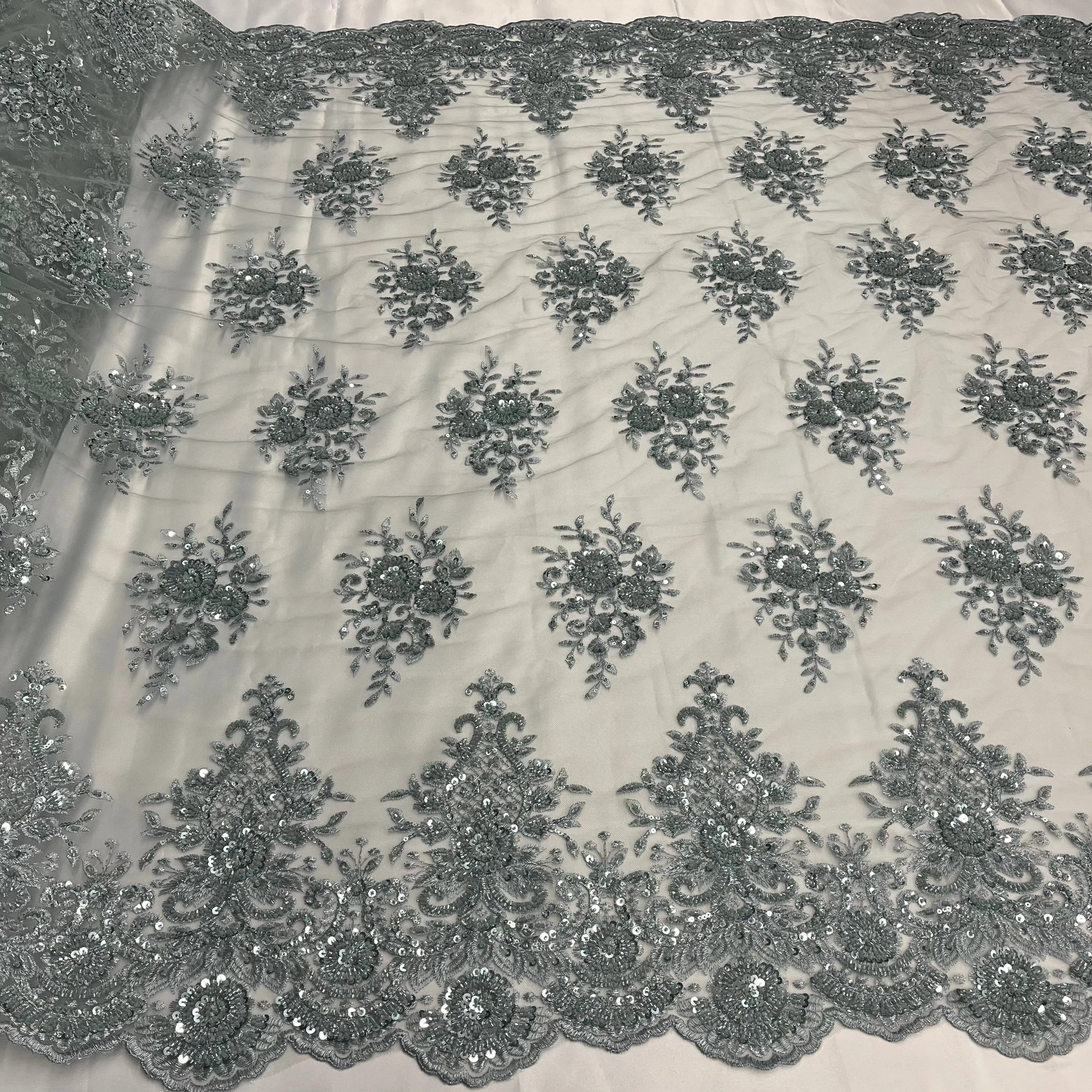 Beaded Lace Fabric Embroidered on 100% Polyester Net Mesh | Lace USA - GD-88