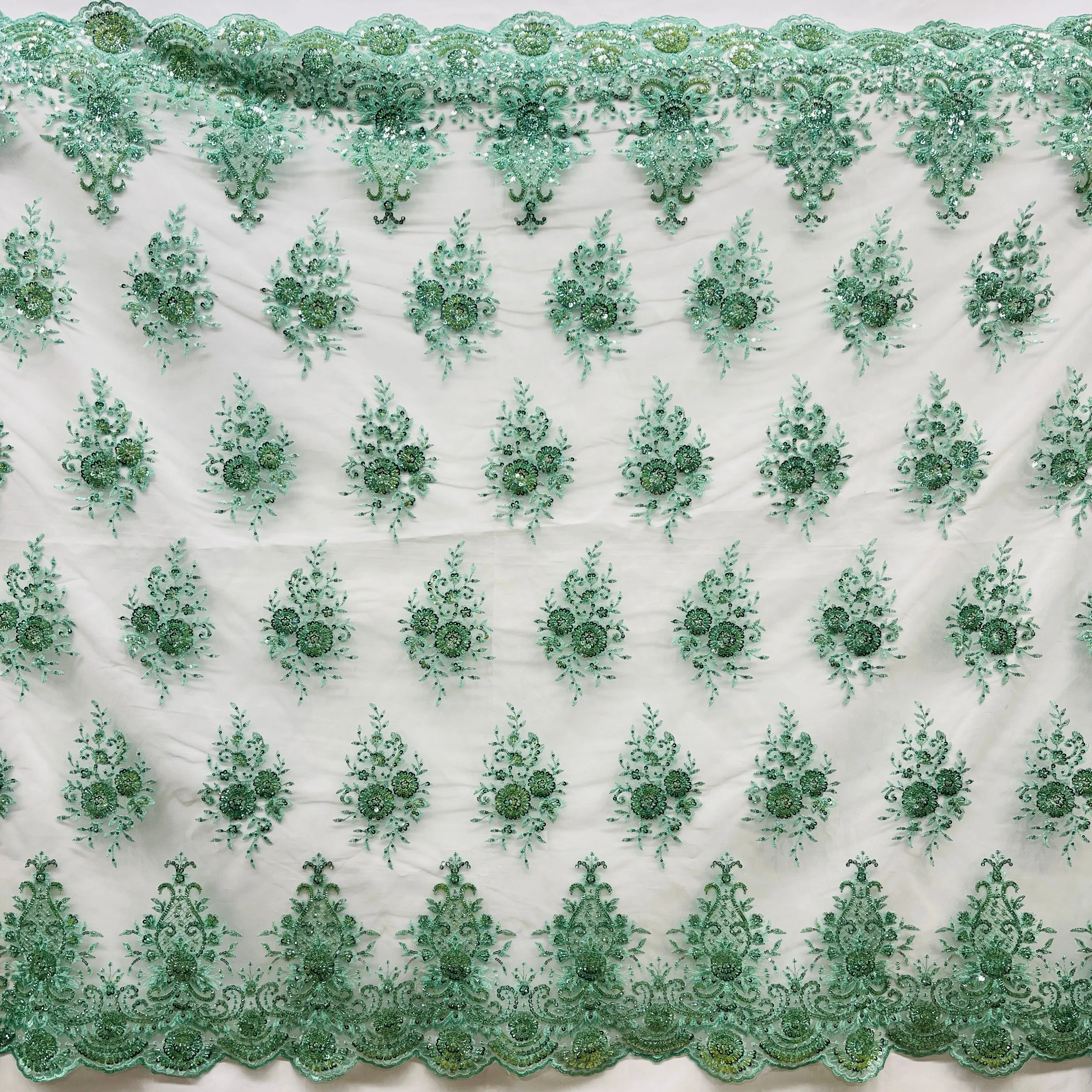 Beaded Lace Fabric Embroidered on 100% Polyester Net Mesh | Lace USA - GD-88