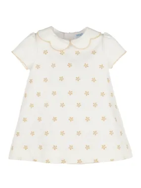 Beige Embroidered Flowers Dress